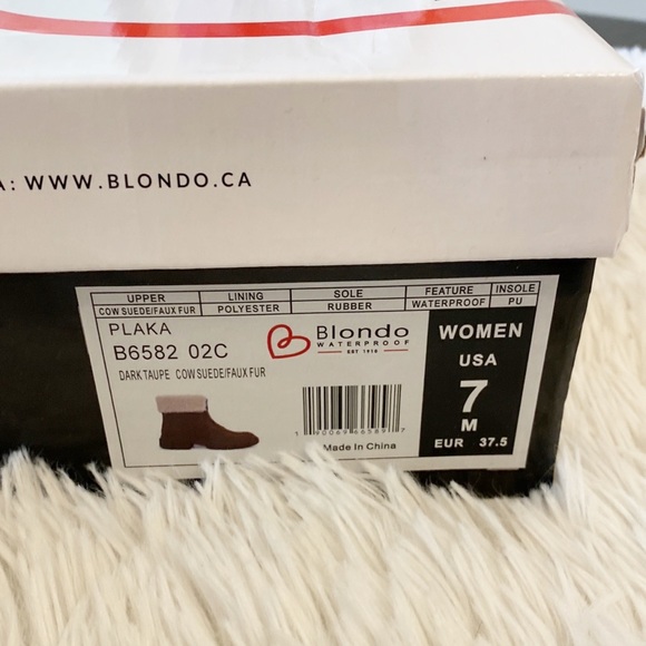 $160 NEW BLONDO x Zappos Plaza Taupe Suede Faux Fur heel ankle bootie women’s 7 - Picture 8 of 8